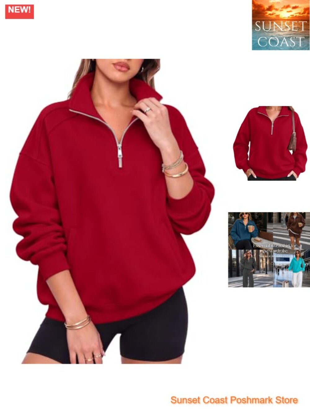 Oversized Half Zip Henley Sweatshirt Women Fleece Pullover Button Snap